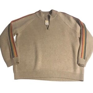 Marine Layer Archive Krew Quarter Zip Oat Heather Rainbow Stripe Sweater Mens XL